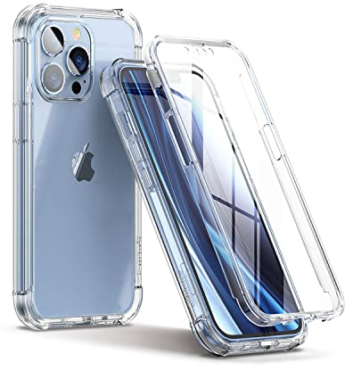 SURITCH Clear Case for iPhone 13 Pro 2021,【Built in Screen Protector】 Shockproof 360 Full Body Protection Hard Shell + 4 Corners Soft TPU Rubber Cover Bumper 6.1 inches - Clear