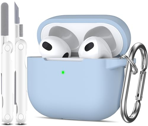 MHYALUDO AirPods 3 Generation Hülle 2021 - Weicher Silikonschutz Mit Schlüsselanhänger und Reinigungsset, Kompatibel Mit AirPods 3, Himmelblau