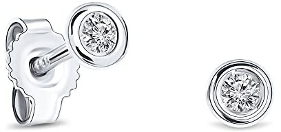 Miore Bijoux pour Femmes Clous d'Oreilles avec Diamant Solitaire 0.08 Ct Boucles d'Oreilles en Or Blanc 9 Carats / 375 Or