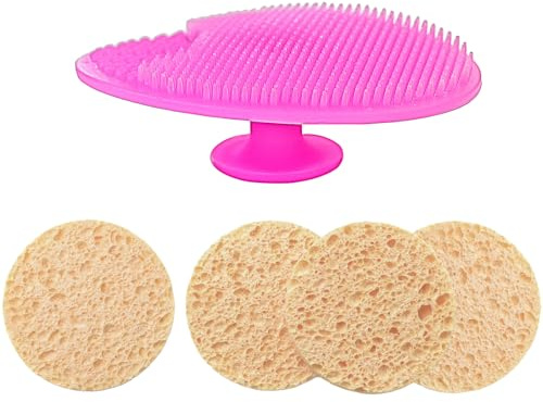Gesichtsreinigungs Kit mit weicher Hautbürste Mitesser Porenreiniger, Wiederverwendbare Natürliche Make-up Entferner Peeling Pads und Silikon Gesichtsbürste 5 Stück