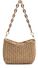 Ulisty Femmes Petit Sac en paille Mini Tissé Sac d'aisselle Été Sac de plage Sac carré Sacs portés épaule Sac à main