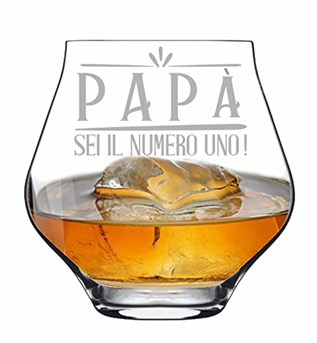 Bicchiere da Whisky o da Pinot con Incisione Papà Sei il Numero Uno festa del Papà con dedica Idea Regalo