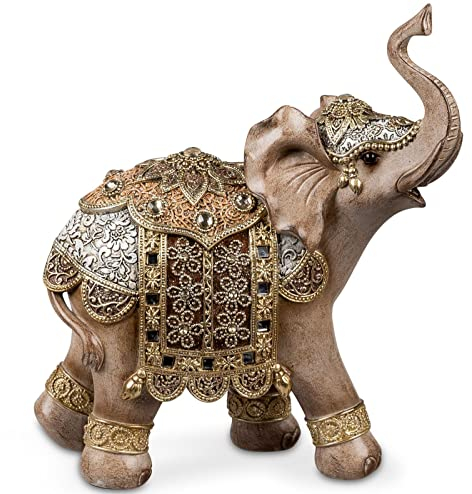 formano Dekofigur Elefant naturfarben bemalt mit Relief und Acryl-Steinen 13x15cm Figur Afrika Tierfigur