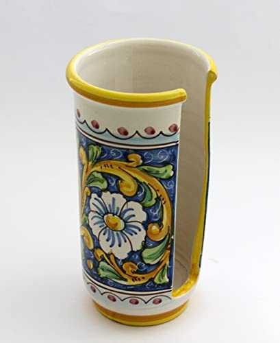 Portabicchieri grande in ceramica blu giallo verde rosso siciliana di santo stefano di camastra decorata a mano barocco Art 17