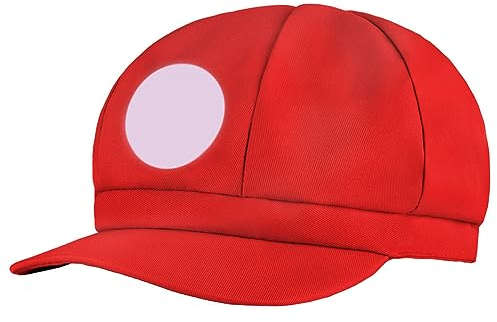 Aomig Kostüm Zubehör Mütze, Faschingkostüme Hüte, Super-Brüder Kostüm Hut Cap für Karneval Halloween Rollenspiel für Erwachsener Herren Damen(Rot)