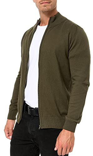 Indicode Herren Lau Strickjacke Zip-Pulli aus 80% Baumwolle mit Rollkragen | Klassischer Cardigan mit Stehkragen, Strickoberteil, Freizeitjacke, Strickjacke, Herrenjacke, Strickpullover für Männer