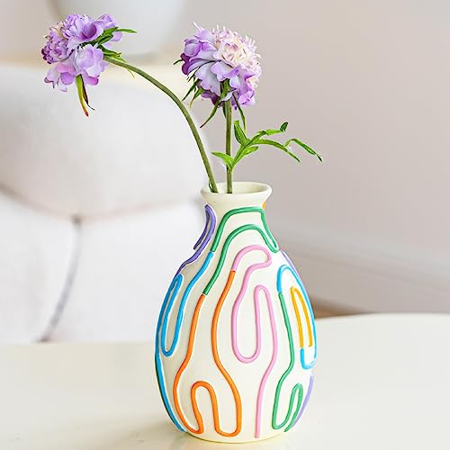COTYNI Farbige Linien Blumenvase für Moderne Wohnkultur, niedliche Vase für Dekoration, einzigartige kleine Vase für Tafelaufsätze, Moderne Vase für einzigartigen Akzent zu Hause/Wohnzimmer/Büro