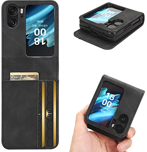 COQUE Custodia Oppo Find N2 Flip Shell,Magnetico Laterale Multi-Slot Porta Biglietti da Visita Portafoglio Cover,Flip Case per Oppo Find N2 Flip-Nero