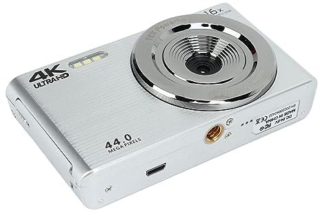 Cámara con Zoom Digital con Zoom Potente de 16x, Cámara de Vlogging Compacta Full HD 4K 44MP, Cámara Digital Mini Vintage de Pantalla Grande de 2,8 Pulgadas para Principiantes en (Plata)