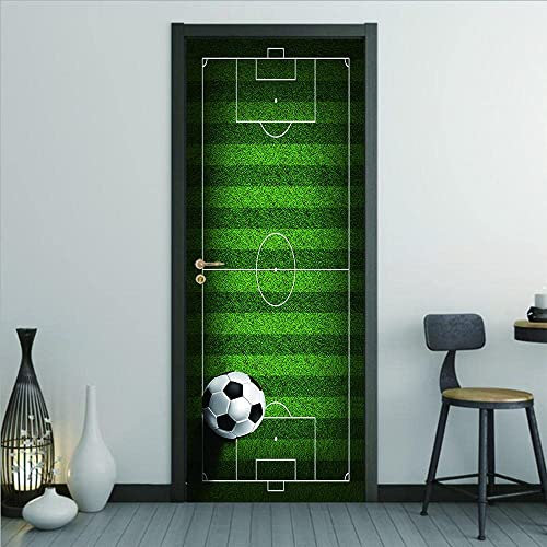 Türfolie Türtapete Türposter Selbstklebend 3D Fototapete Klebefolie Tür Mit Motiv Türaufkleber Kinderzimmer Rasen Fußball 77 X 200 Cm