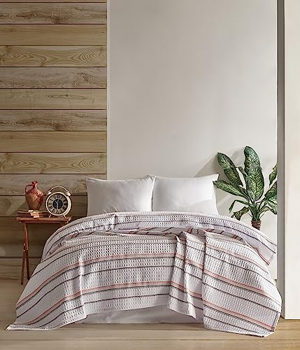 BOHORIA® Tagesdecke Waffle Line extra groß 235 x 240cm | 100% Baumwolle | Oeko-Tex® | Überwurf für Sofa, Sessel & Bett | Sofadecke Wolldecke Wohndecke (Waffle Line) (Brick, 235 x 240 cm)