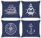 Bonhause 4er Set Kissenbezüge Nautisch Maritim 40 x 40 cm Doppelseitig Anker Kompass Segelboot Polyester Leinen Dekorative Kissenhülle Zierkissenbezüge für Sofa Wohnzimmer Zuhause Dekoration