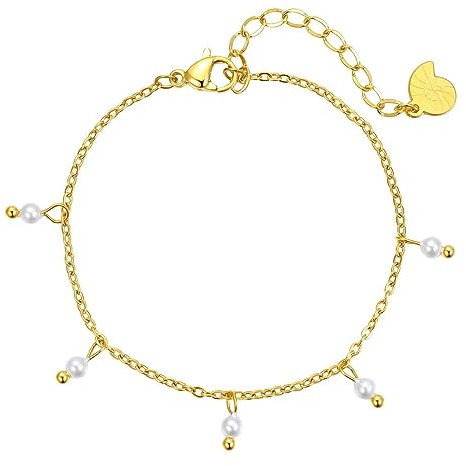 Happiness Boutique Damen Armkette mit Perlen Anhänger | Wasserfestes Perlen Armband aus Edelstahl in Gold - Rosegold, Silber | Filigrane Armkette mit Perle Charm