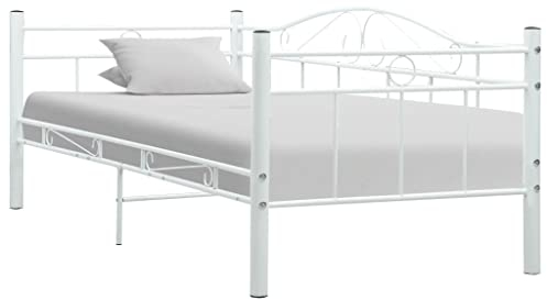 Homgoday Tagesbett Rahmen mit Lattenrost Metallbett Schlafsofa Schlafcouch Bettcouch Bettrahmen Bettsofa Gästebett für Schlafzimmer Wohnzimmer Weiß Metall 90×200 cm