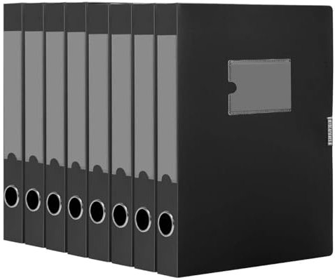 DONGLI A4 Archivbox(Schwarz,8 Stück) Archiv-Schachtel mit 4 cm Breit Rücken,Sammelboxe Büroordner mit Rückenschild für Office