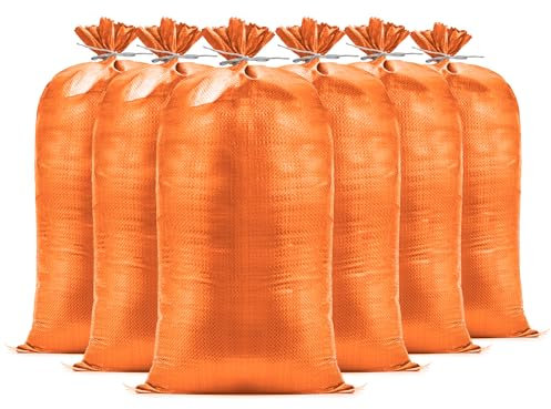 Carrywell (Nicht in China hergestellt), robuste Sandsäcke für Überschwemmungen, 35,6 x 66 cm, mit Schnüren, Hochwasserbarriere, UV-Schutz, Sandsäcke für 1600 Stunden (50 Beutel, Orange)