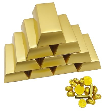 TUKEVA 10 Stück GefäLschte Goldbarren Goldene Geschenkbox Pralinenschachtel Geburtstag Dekoration Goldbarren Geschenkbox Einfaches Falten Für Bonbons,Schokoladengoldmünzen,Basteleien (Großformat)