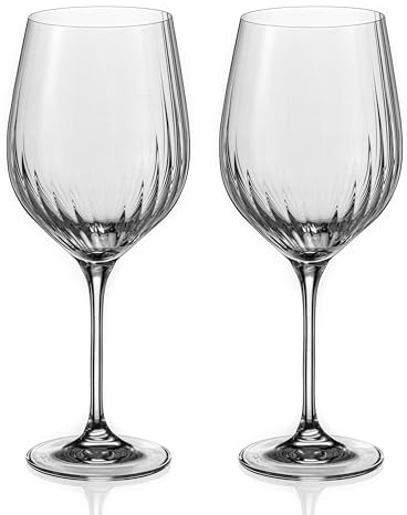 DIAMANTE Crystal Red Wine Glasses 'Mirage' - Set of 2 Optic Red Wine Glasses in Giftbox