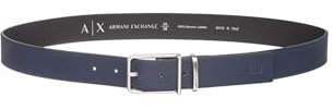 Armani Exchange Men's Monocolor, Silver Buckle, Debossed Logo Belt, Blue, 100