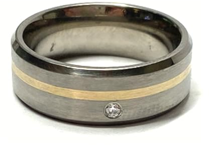 Ring TITAN teilweise mattiert 1 Zirkonia bicolor 585/- Gold Inlay Bandring #54