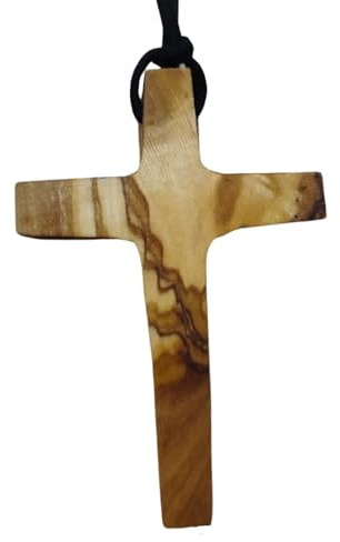 Crosswonder Handmade Unisex Real Olive Wood Tapered Cross Necklace for Men & Women- Adjustable Leather Cord, Christian Gift & Jewelry, Wood, olive tree, Wood, olive tree