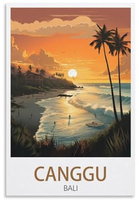 Canggu Bali Vintage-Reiseposter Sonnenuntergang, 20 x 30 cm, Leinwand, Wandkunst, Poster für Wohnzimmer, Dekoration, Gemälde für Heimdekoration