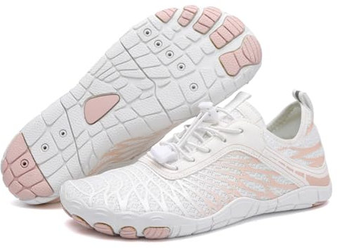 AONEGOLD Zapatos de Agua Hombre Mujer Escarpines Barefoot Zapatillas Verano Outdoor Secado Rápido Surf Calzado para Fitness Yoga Playa Transpirable Ligeras(Blanco,Tamaño 40)