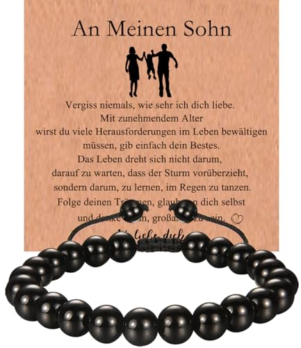 wynn's An Meinen Sohn Armband Geschenke für Sohn, Geburtstag Junge Abschluss Geschenk für Sohn - Armband mit 8mm Schwarzer Obsidian