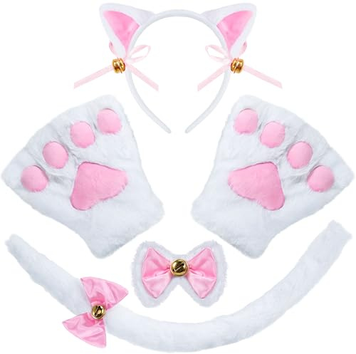 Spooktacular CreationsSet di accessori per costumi da 5 pezzi con fascia con orecchie, guanti con zampe, papillon e coda per adulti e bambini, accessori per cosplay e feste di Halloween.