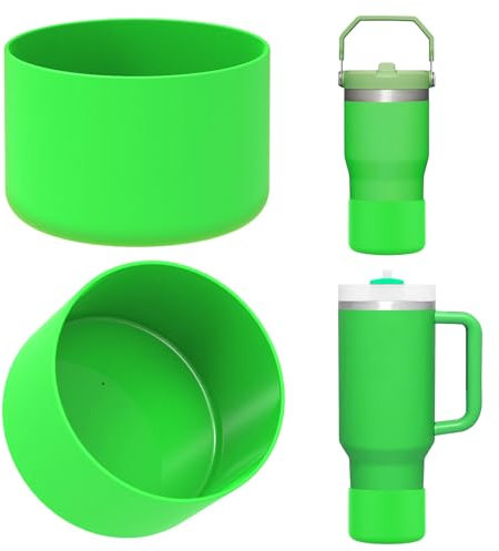 Linkidea 2 Pack Water Bottle Boot Compatible with Stanley Quencher H2.0 20oz/30oz/40oz, IceFlow Flip 20oz/30oz Tumbler, Silicone Bottle Bottom Sleeve Cover Bumper Protector (Neon Green)