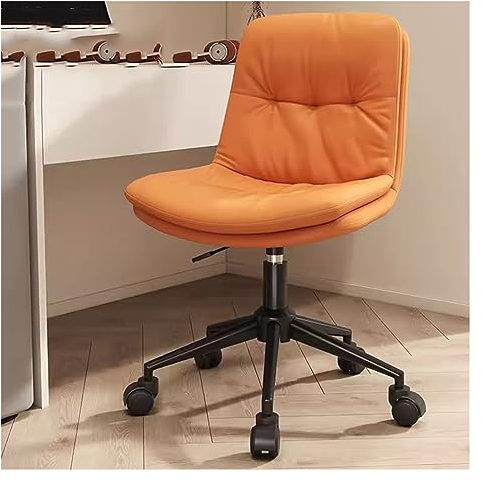 WIGSELBL Drehbarer Schreibtischstuhl, gepolsterter Bürostuhl aus Leder mit Rollen, verstellbare Rollstuhl, Computerstuhl für Wohnzimmer, Schlafzimmer, Waschtisch (Farbe: Orange)