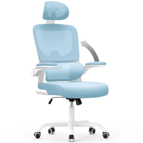 naspaluro Sedia Da Ufficio Ergonomica Con Supporto Lombare Adattativo a Forma Di C, Poggiatesta Regolabile, Braccioli Ribaltabili, Poltrone Ufficio a Rete Traspirante per Scrivania, Casa,Blu