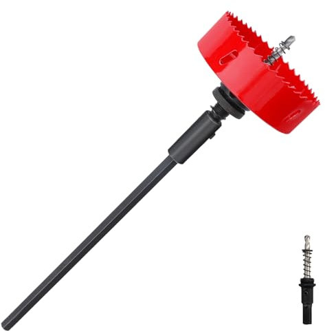 hsawbit Scie-cloche bimétallique en acier rapide HSS avec tige hexagonale étendue de 300 mm, coupe-trou de 100 mm, pour bois, contreplaqué, PVC, cloison sèche et tôles métalliques souples - 100 mm