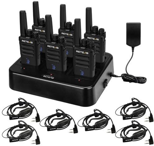 Retevis RT668H Walkie Talkie con Caricatore a 6 Vie, Schermo Nascosto Radio Bidirezionale Senza Licenza, Tipo C, Robusto Walkie-Talkie con Auricolare per la Scuola, Produttore (6 Pz, Nero)