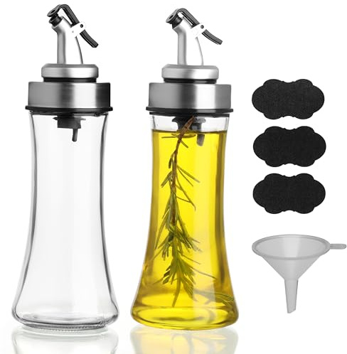 BELLE VOUS Olive Oil Dispenser Bottle Set (2 Pack) - Glass Oil & Vinegar Dispenser Set - 200ml Kitchen Olive Oil/Cooking Oil Pourers - Drizzle Spouts