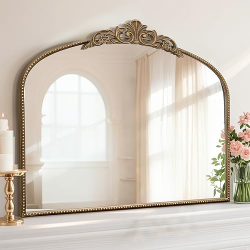 Micasso Large Vintage Gold Mirror: 40x29 French Baroque Antique Arched Mirror - Traditional Ornate Decorative for Wall/Fireplace/Mantel/Entryway/Bathroom/Hallway - Home Decor for Living Room