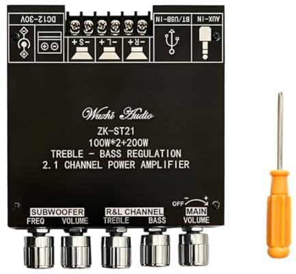 Yuattory -ST21 Scheda Amplificatore di Potenza Bluetooth 2.1 Canali 2x100W+200W Subwoofer TPA3221 Modulo Amplificatore Digitale con Custodia