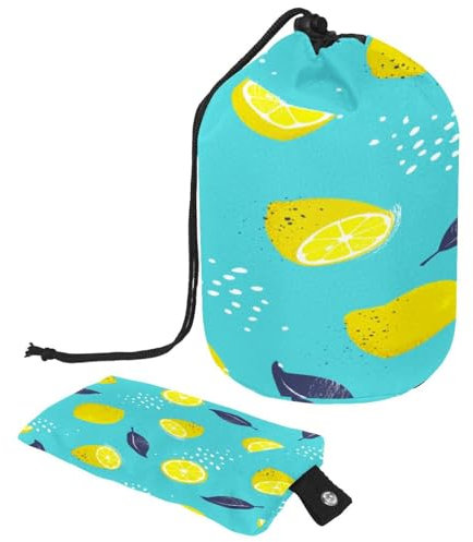 Beauty case con coulisse, a forma di botte, con limone, frutta, foglie, beauty case, organizer da viaggio + piccola borsa, Multi, 9.9x6.9in/25.2x17.6cm;6x3.5in/15.2x8.8cm, Beauty case