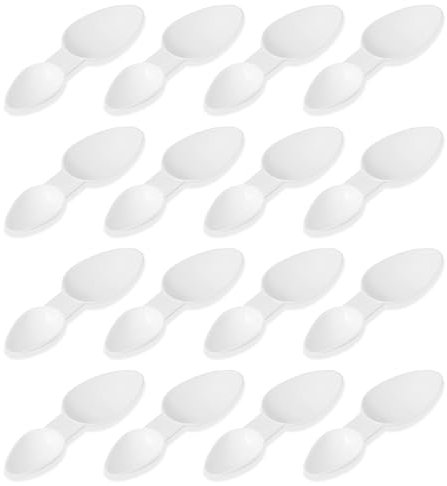 20 Pcs Re-Usable Medicine Spoon, Double Sided Spoon, Medicine Spoons 2.5/5ml Re-Usable for Cereal Powder Milk Coffee Powder Washing Powder, Safety Plastic Spoons for Daily for Kid and Old (White)