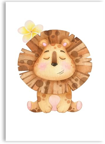 Happymotive – Premium Kinderzimmer Poster DIN A4 – Premium Druck auf 300g Papier – Wanddekoration für Kinder Kinderzimmer Baby Zimmer Schule Klassenzimmer (Löwe)