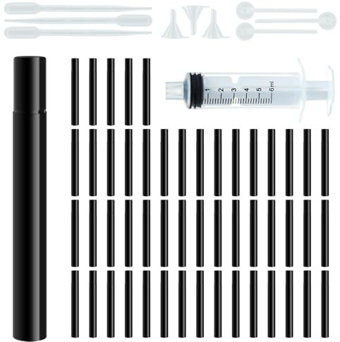 50 Stück 5ml Parfümzerstäuber Nachfüllbar, Reise Mini Sprühflasche, Kleine Parfümflasche Leer, Parfüm Abfüller mit 10 PCS Parfum Werkzeuge, Sprayflasche für Unterwegs,Reisen (50 PCS-5ml Schwarz)