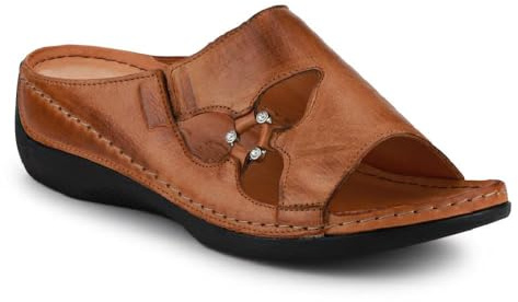 Pavers Leather Wedge-Heeled Mules - Tan Size 8