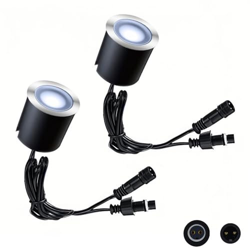 Arotelicht 2er Set LED Einbaustrahler 4000K Weiss 12V led Einbauleuchte Bodeneinbauleuchte Lampe, IP67 wasserdicht 0,6W Ø32mm innen aussen Terrasse Küche Garten Dekolicht, Ohne Netzteil