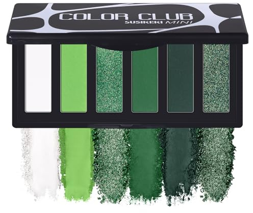 SUSIKEKI Grüne Lidschattenpalette mit Spiegel Limettengrüne Waldsmaragdtöne Matt Schimmernd 6 Farben Mini-Lidschattenpalette Reisegröße Hochpigmentiert