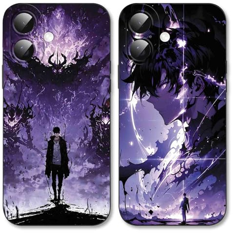 TBNMBGY 2 Stück Schwarz Cartoon Handyhülle für Apple iPhone 16 6.1 Hülle, Anime Motiv Heißblütiger Manga Muster Silikon TPU Case Fallschutz Kratzfest Stoßfest Jungs Schutzhülle, Muster