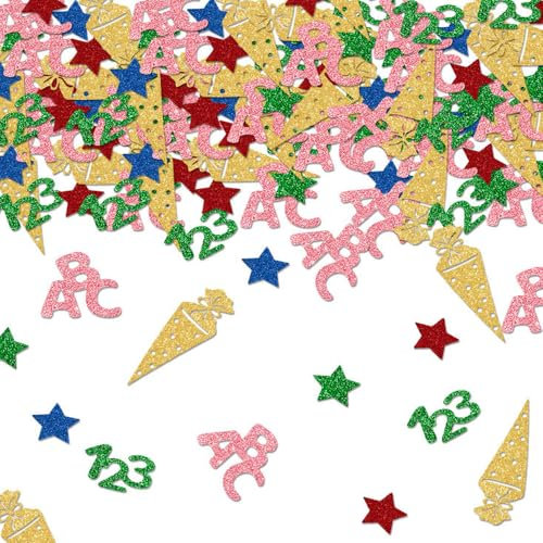 100 Stück Einschulung Deko Konfetti - Schulanfang Streudeko ABC 123 Tischdekoration für Schuleinführung Deko, Tischdeko Einschulung Schulkind Mädchen Junge