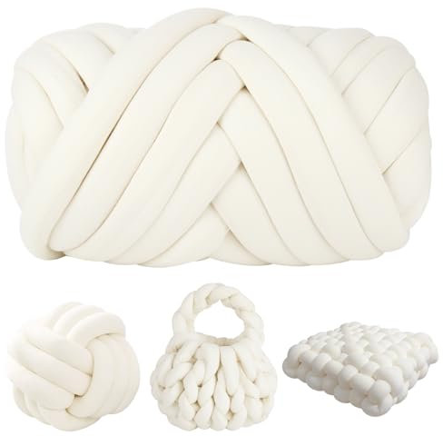 Armstricken Wolle 500g, 21m x 2,5cm Dicke Wolle Garn, Polyester XXL Chunky Yarn, Sperrige Textilgarn zum Häkeln für Körbe, Decke, Tasche und Kissen (Milchig Weiß)