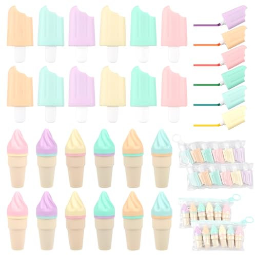 Deepton Mini Textmarker, Mitgebsel Kindergeburtstag 6 8 10 Jahre Bonbon Textliner Stifte für Schule Kleine Geschenke für Kinder Lustige Schreibwaren (Eiscreme 24stk)
