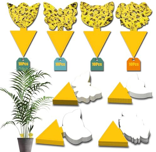 Bxlive Fruit Fly Traps, Sticky Fly Traps Indoor Plant, Double-Sided Fungus Gnat Killer, Insects Fly Control - Non-Toxic - Strongly, Waterproof for Fruit Flies, Fungus Gnat & Whitefly - 40 Pcs