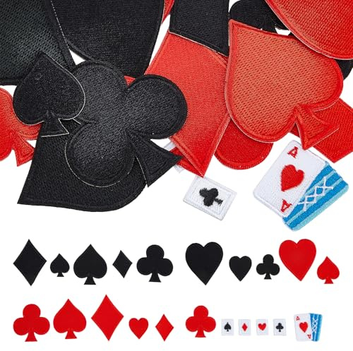 letsinstyle Aufnäher Zum Aufbügeln Spielkarten 21 Stück Rote Schwarze Herz Stickerei Applikation Mehrfarbiger Poker Stickaufnäher Für Kleidung Jacken Rucksäcke Und Dekorationen